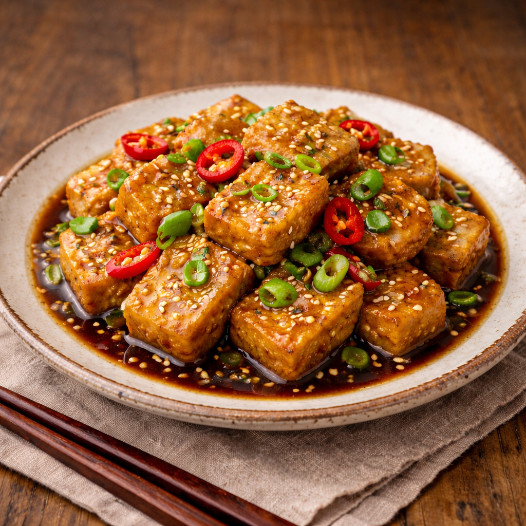 Fried tofu in soy sauce
